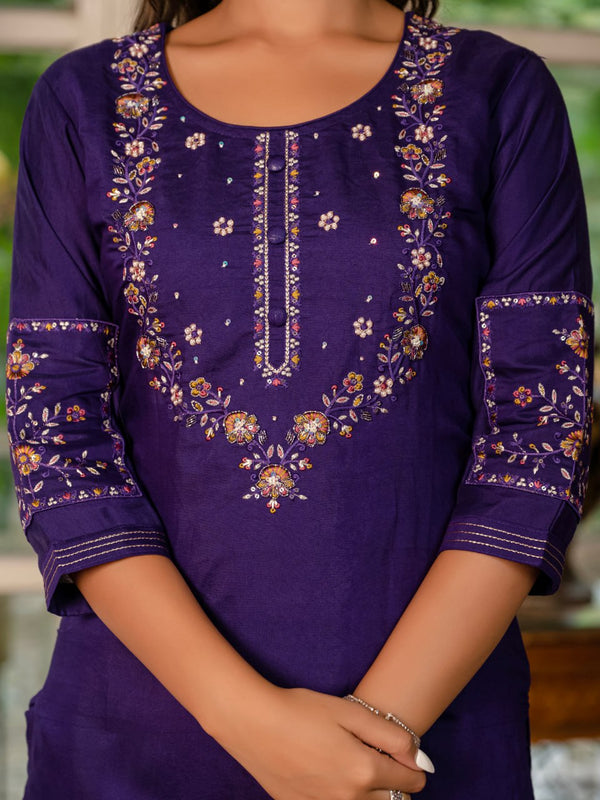 Precious Thread With Hand Work Kurti Pant Dupatta Set