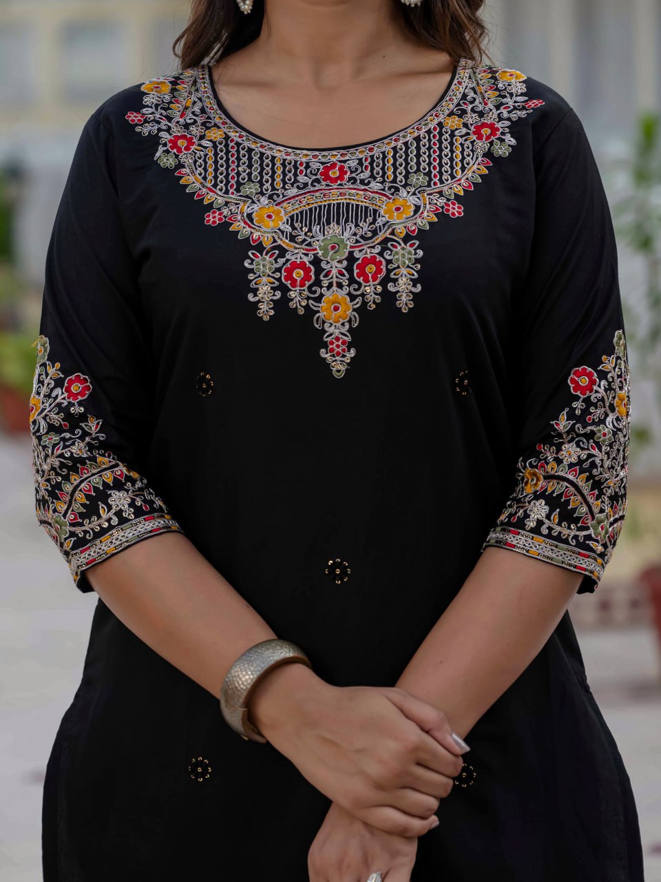 Roman Silk Kurti Set with Meena Work Dupatta