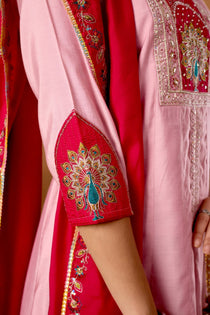 Light Pink Roman Silk Embroidered Anarkali Palazzo Set