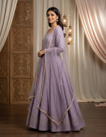 Lavender Georgette Sequins Embroidered Anarkali Suit Set