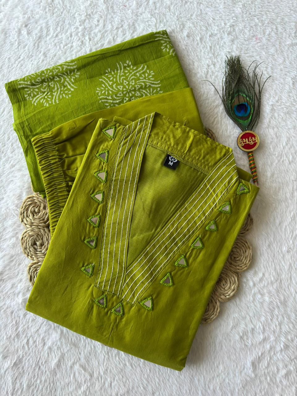 Pure Cotton Embroidered Mirror Work Suit Set