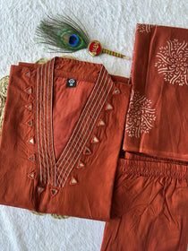 Pure Cotton Embroidered Mirror Work Suit Set