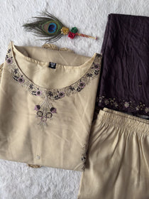 Cream Embroidered Roman Silk Kurta Pant Dupatta Set