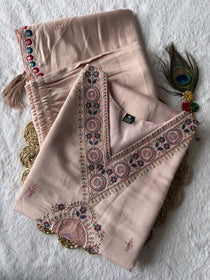 Light Peach Embroidered Roman Silk Kurta Pant Dupatta Set