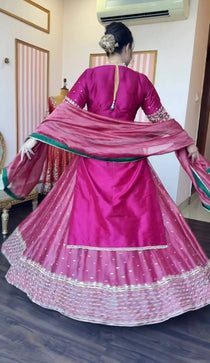 Heavy Embroidered Chinon Silk Lehenga Set