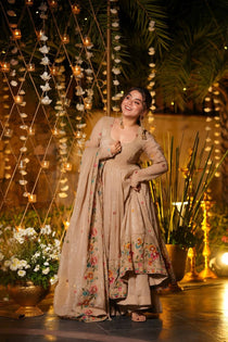 Beige Color Multi Embroidery Sequins Work Anarkali Suit