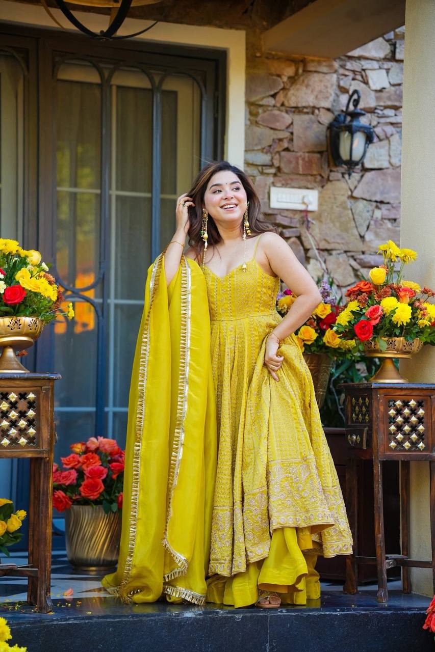 Teby Organza Zari Embroidered Gown with Sharara & Dupatta Set Secondary image