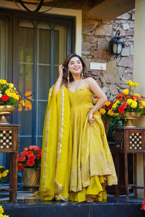 Teby Organza Zari Embroidered Gown with Sharara & Dupatta Set