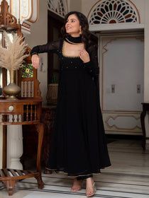 Designer Black Embroidered Kurta Pant Dupatta Set