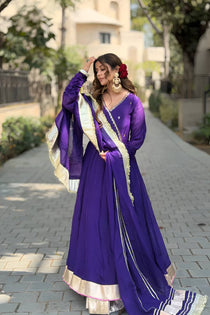 Purple Sequins & Zari Embroidered Sharara Suit Set