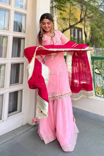 Yellow Faux Blooming Embroidered Sharara Suit Set