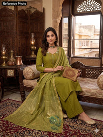 Premium Embroidered Kurta Set with Botanical Print Dupatta