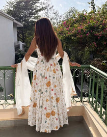 Elegant Embroidered Gown Set with Lace Border Dupatta