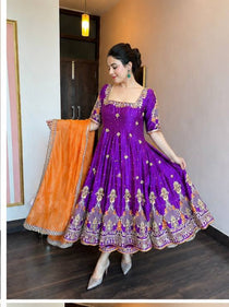 Heavy Silk Embroidered Gown Set