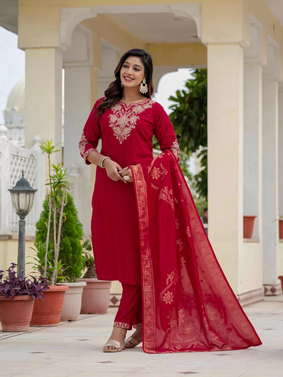 Premium Kurti Set with Jacquard Dupatta