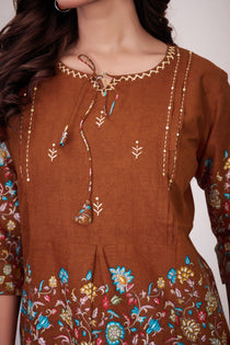 Brown Pure Cotton Kantha Work Co-ord Set