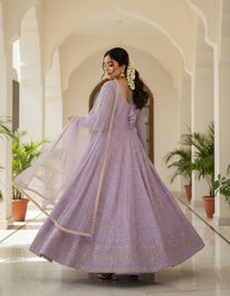 Lavender Georgette Sequins Embroidered Anarkali Suit Set