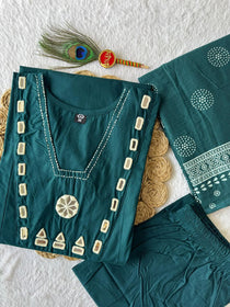 Pure Cotton Morphich Mirror Work Suit Set