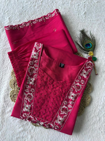 Pink Roman Silk Embroidered Kurta Pant Dupatta Set