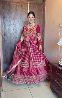 Heavy Embroidered Chinon Silk Lehenga Set