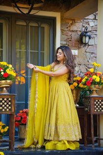 Teby Organza Zari Embroidered Gown with Sharara & Dupatta Set