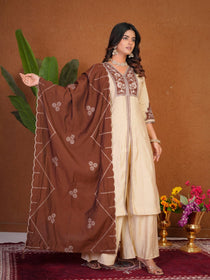 Roman Silk Embroidered Anarkali Kurti Plazo Set