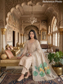 Premium Embroidered Kurta Set with Botanical Print Dupatta