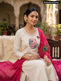 Elegant Bird Motif Embroidered Kurta Set for Women
