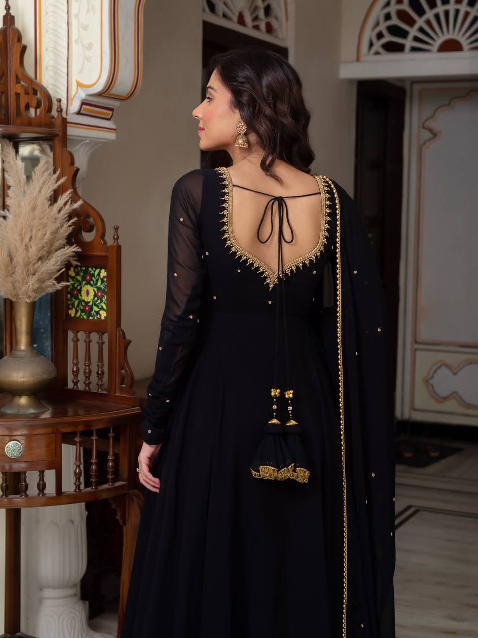 Designer Black Embroidered Kurta Pant Dupatta Set