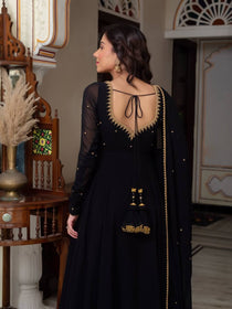 Designer Black Embroidered Kurta Pant Dupatta Set