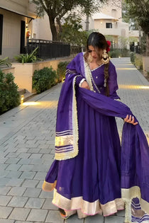 Purple Sequins & Zari Embroidered Sharara Suit Set
