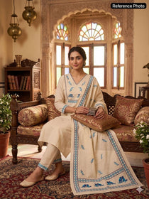 Heritage Bird Embroidered Kurta Set with Designer Printed Dupatta