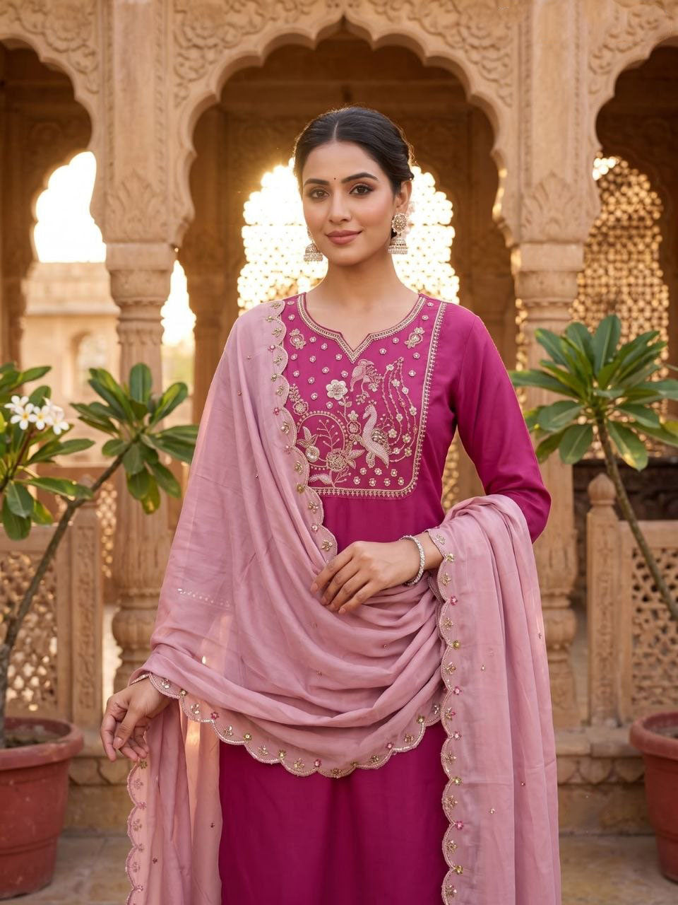 Rouge Beadwork Roman Silk Kurta Set