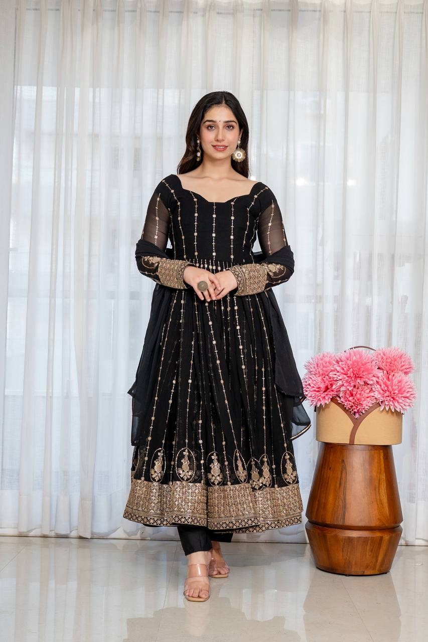 Black Zari Embroidered Anarkali Suit Set