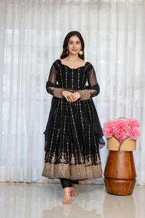 Black Zari Embroidered Anarkali Suit Set