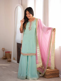 Parrot Green Embroidered Sharara Suit Set