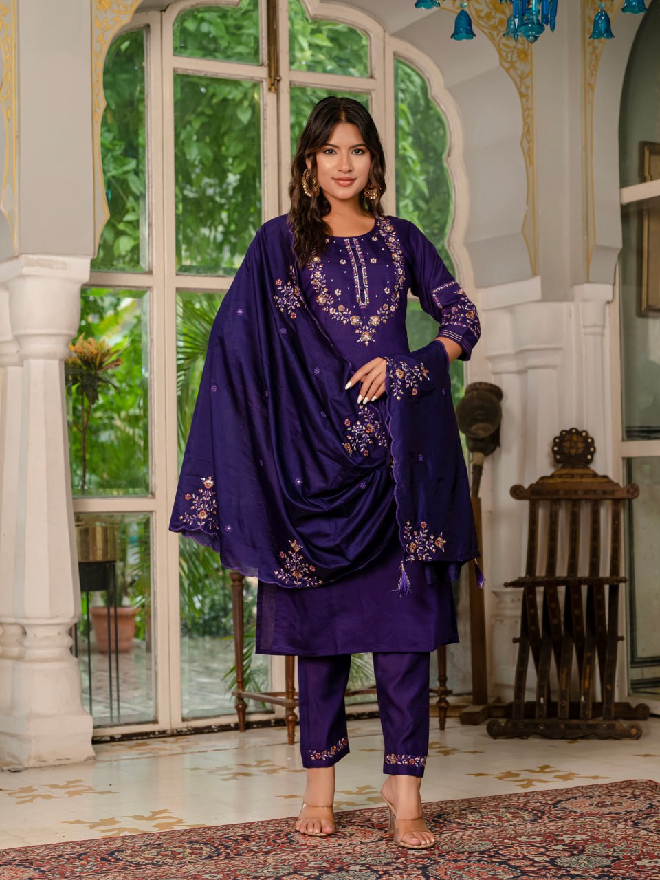 Precious Thread With Hand Work Kurti Pant Dupatta Set Secondary image