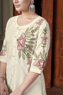 Black Heavy Rayon Embroidered Kurta Pant Set