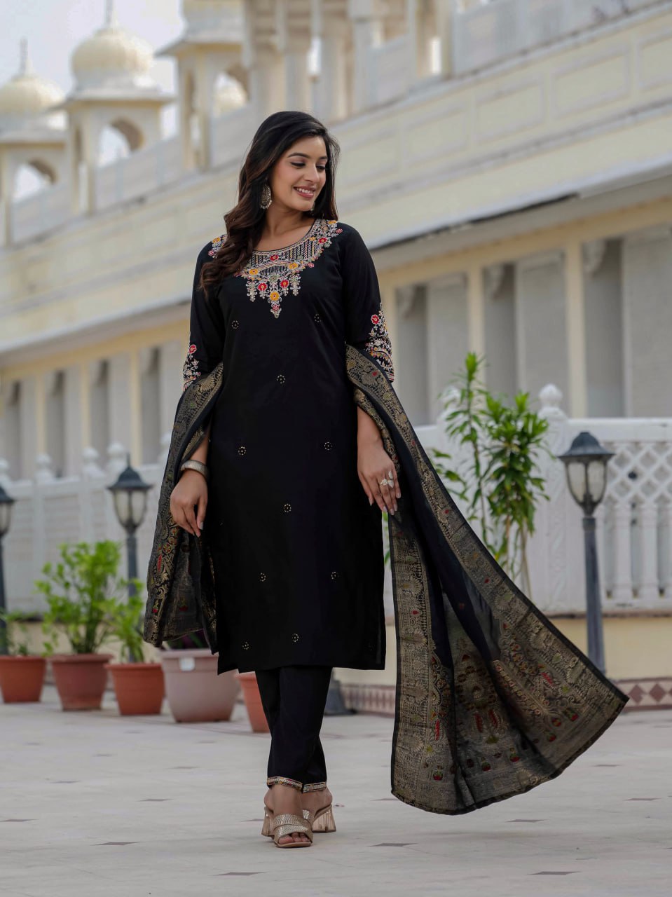 Roman Silk Kurti Set with Meena Work Dupatta Main image