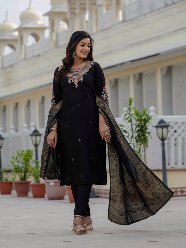 Roman Silk Kurti Set with Meena Work Dupatta