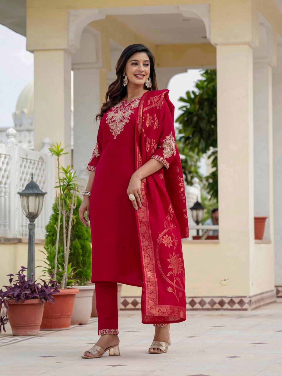 Premium Kurti Set with Jacquard Dupatta