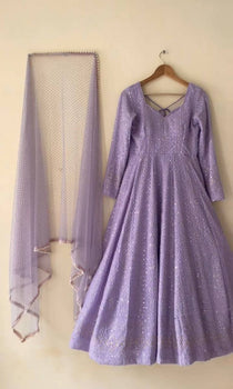 Lavender Georgette Sequins Embroidered Anarkali Suit Set