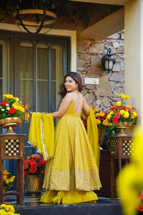 Teby Organza Zari Embroidered Gown with Sharara & Dupatta Set