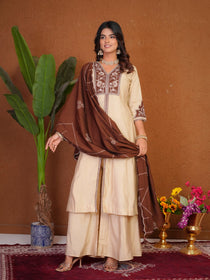 Roman Silk Embroidered Anarkali Kurti Plazo Set