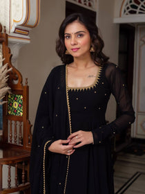 Designer Black Embroidered Kurta Pant Dupatta Set