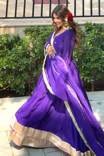 Purple Sequins & Zari Embroidered Sharara Suit Set