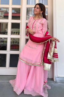 Yellow Faux Blooming Embroidered Sharara Suit Set