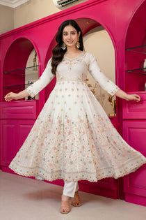 White Sequins Embroidered Kurta Sharara Set with Dupatta