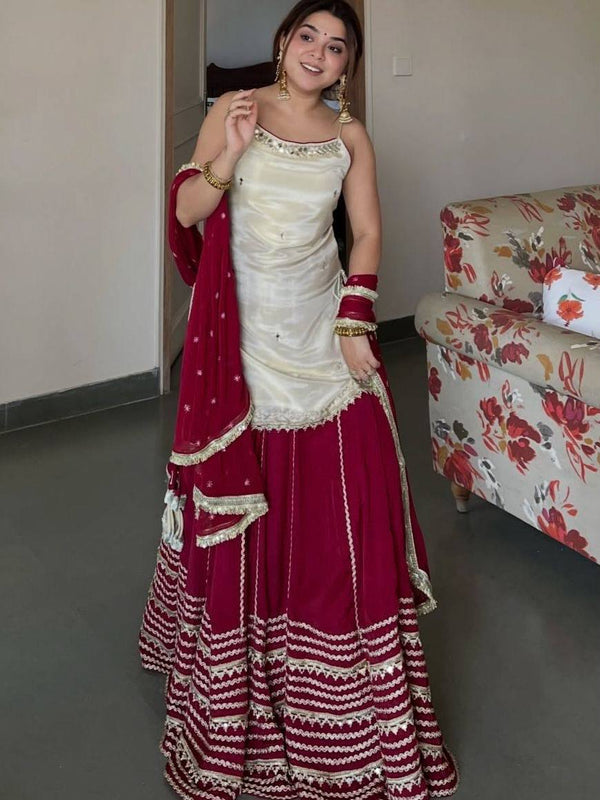 White With Maroon Wedding Wear Lehenga Choli