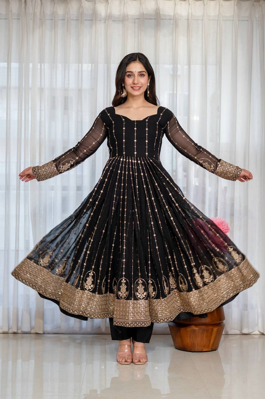 Black Zari Embroidered Anarkali Suit Set